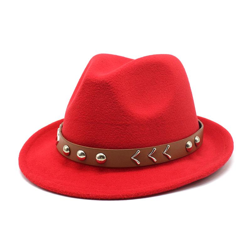 Шерстяная шляпа-цилиндр, женская модная шляпа с золотой пряжкой, джазовая шляпа, шерстяная фетровая шляпа M（56-58cm）