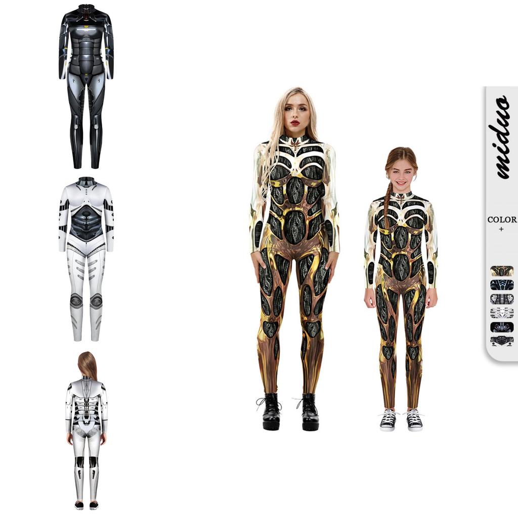 Stretchy Robot Armor Print Halloween Cosplay Jumpsuit Bodysuit Costume