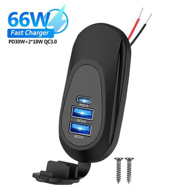 3-Ports USB Charger Socket Dual 18W QC3.0 & 30W PD3.0 12/24V Car Bus Boats Vehicle Universal Waterproof Charger Power Adapter