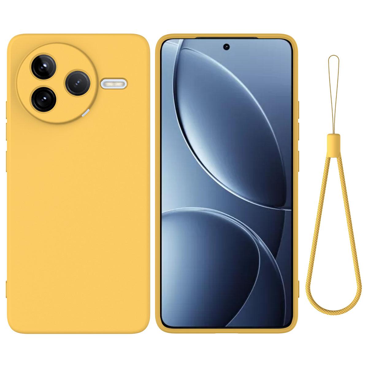 

For Xiaomi Poco F7 Pro 5G/Redmi K80 5G Case Liquid Silicone Phone Back Cover with Hand Strap Yellow