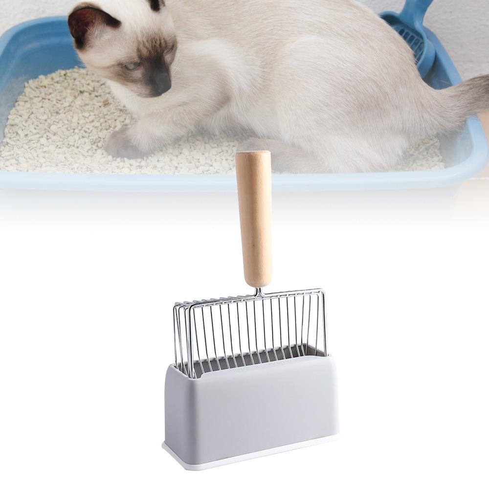 Durable Wood Handle Cat Litter Scoop Long Handle Fast Sifting Kitty Metal Scooper Deep Shovel Cat Pan Scooper Indoor Use