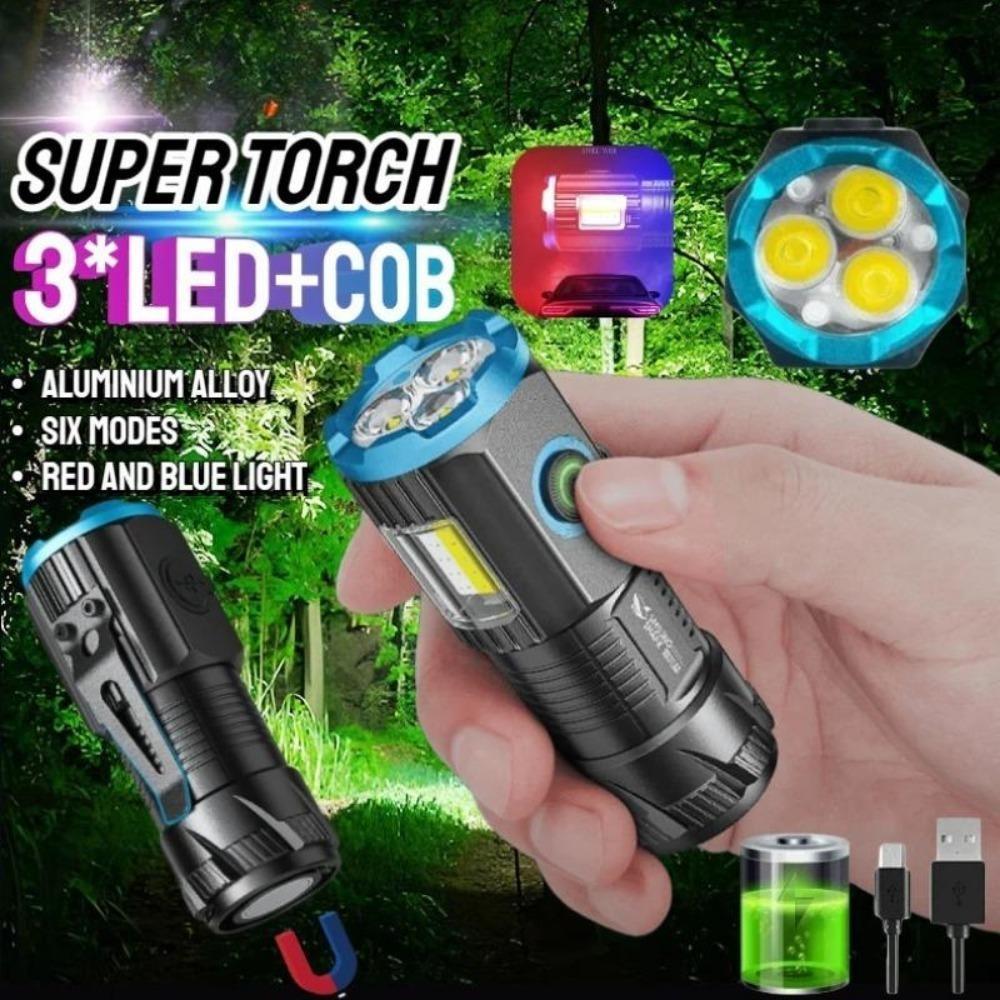 Pocket EDC Mini Led Flashlights USB Rechargeable with 18350 Battery Strong Powerful Outdoor Torch Camping Lamp COB Work Light