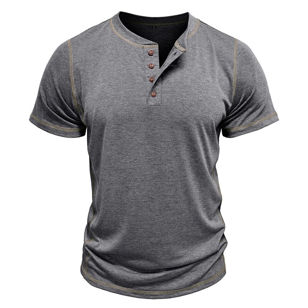 Men's Short Sleeved Shirt Men's 4-button T-shirt Casual Top