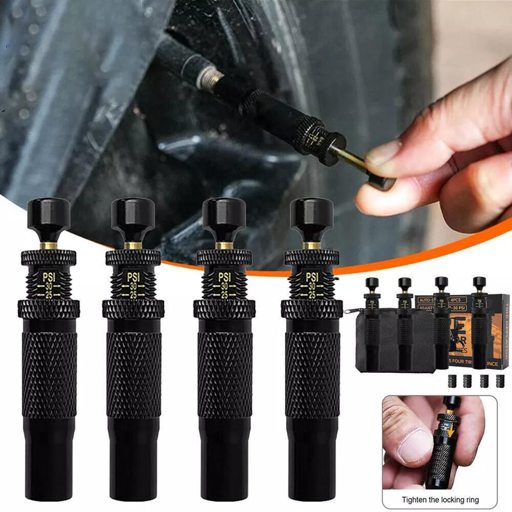 4 Stück Einstellbarer Auto-Stopp Reifenablasser Präzisions-Reifendruckreduzierungswerkzeug Luft-Schnellventil 10-30PSI