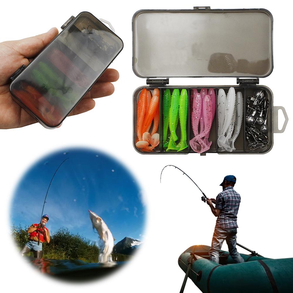 35pcs Soft Fishing Lures Kit T-Tail Swimbait with Jig Head Hook Snap Swivels Artificial Bait for Bass Trout Freshwater Saltwater