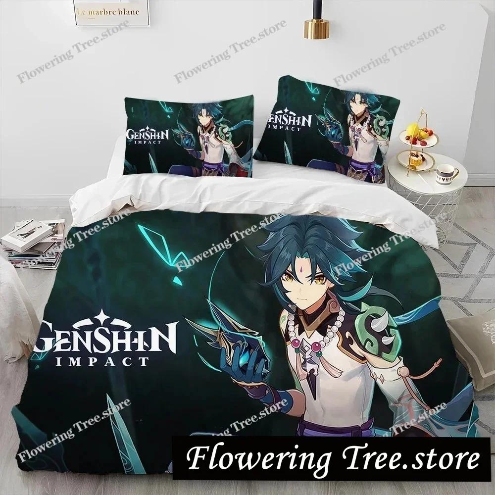 Anime Genshin Impact Game Bedding Set Duvet Cover Bed Set Quilt Cover Pillowcase Comforter king Queen Size Boys Adult Bedding