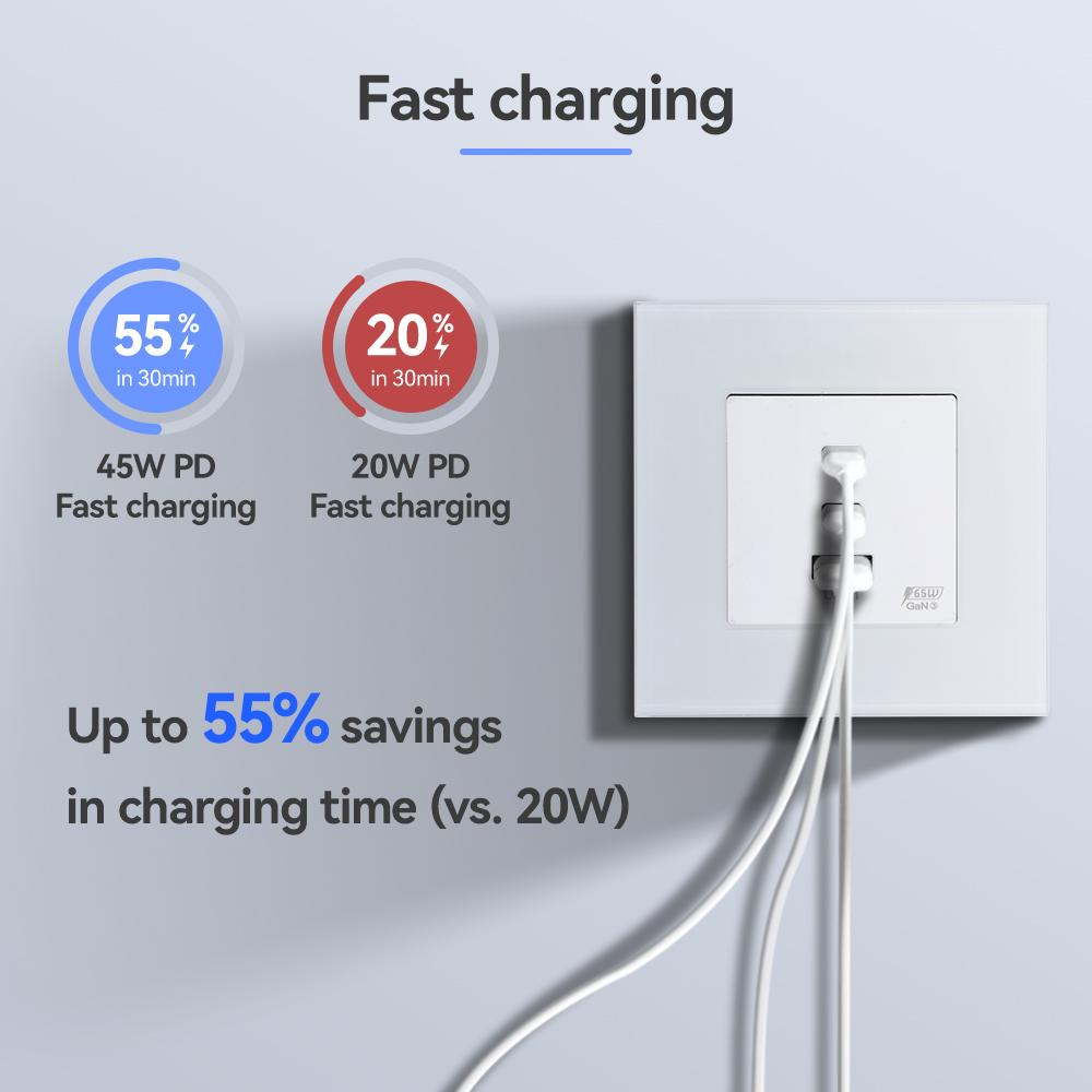 BSEED Power Sockets Electric Outlets Plus Dual Type-c USB Fast Charging Ports 65W 3A Glass Frame EU Standard Wall Embedded