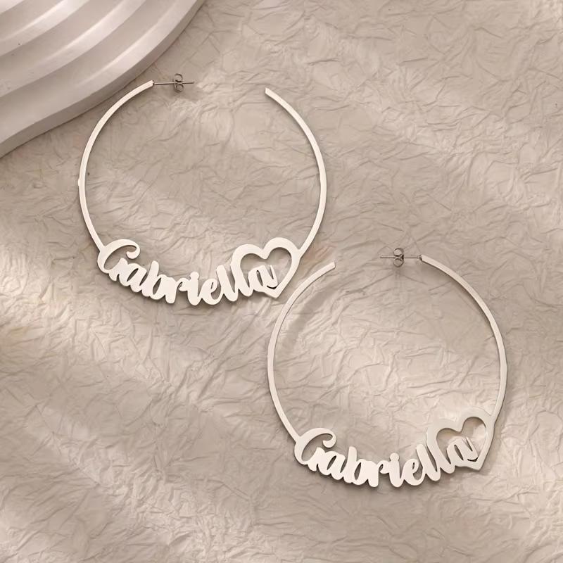 Heart-shaped Hollowed-out High-end Niche Letter Style Customizable Name 316 Stainless Steel Hypoallergenic Versatile Earrings