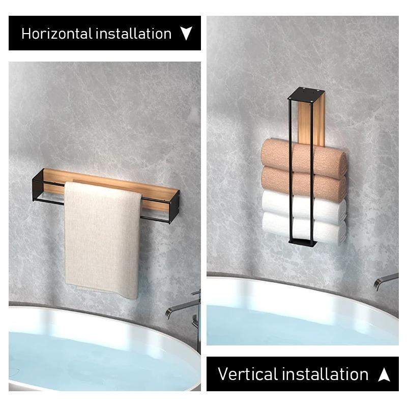 Bathroom wall mounted towel rack, bathroom decorative towel rack, towel hanging rack, roll towel storage, no drilling required