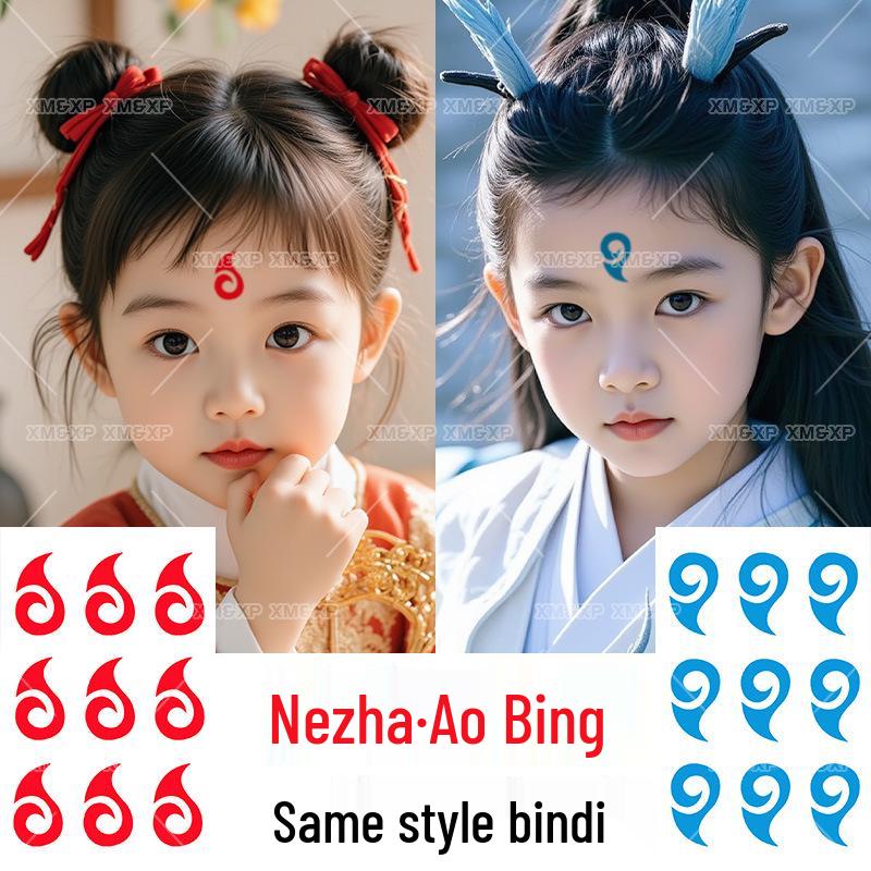 Nezha & Ao Bing Children's Tattoo Stickers: Demon Child & Blue Glabella Designs
