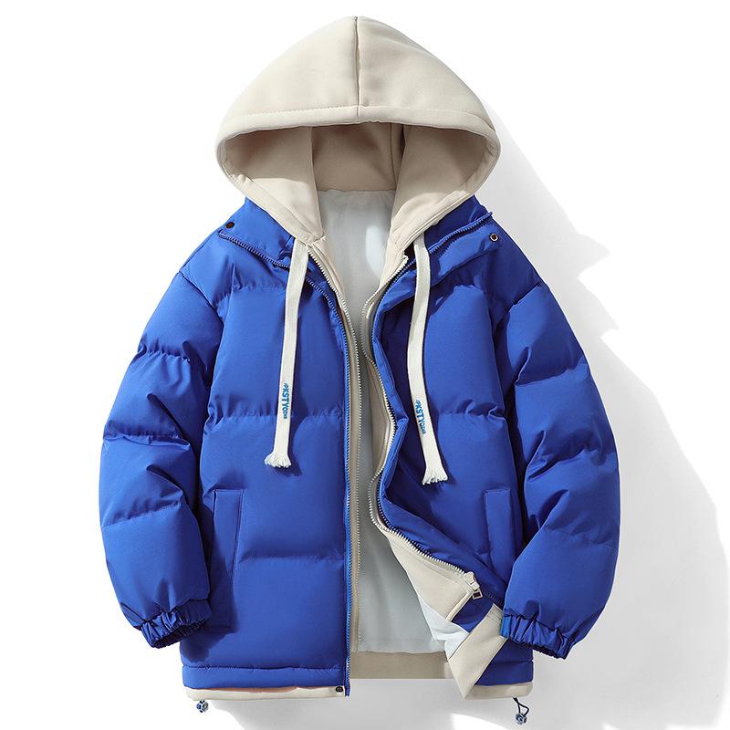 Fake Two-piece Cotton Coats for Men and Women, Autumn and Winter Trendy Brand Thickened Warm Down Cotton Coats, Loose Hooded Jackets for Couples