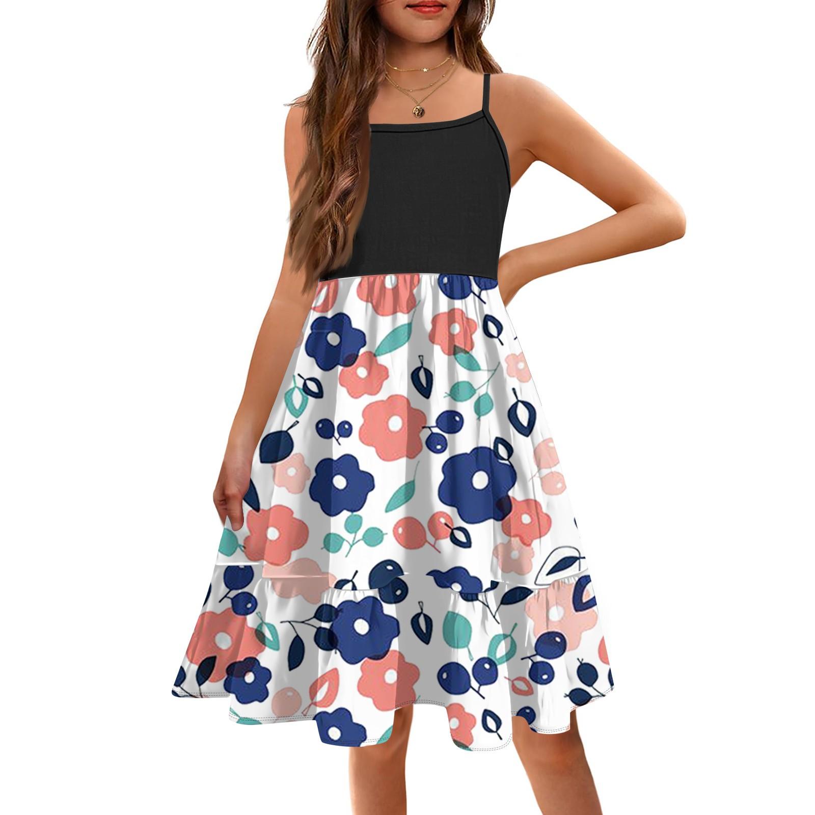 

Літні діти співчуття дівчата друковані безрукавки милі квіткові принцеси дозвілля сукні 110 бежевий