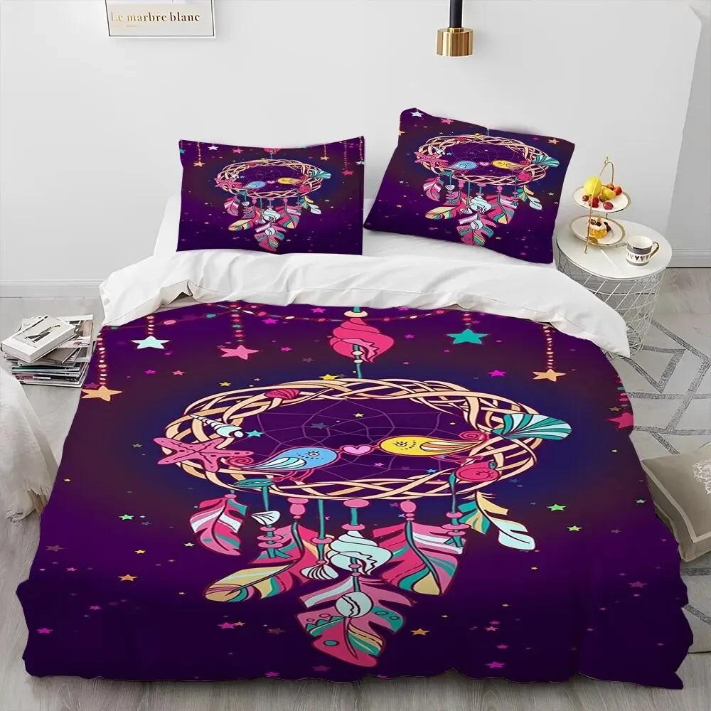 Fashion Dreamcatcher Feather Owl Comforter Bedding Set,Duvet Cover Bed Set Quilt Cover Pillowcase,King Queen Size Bedding Set