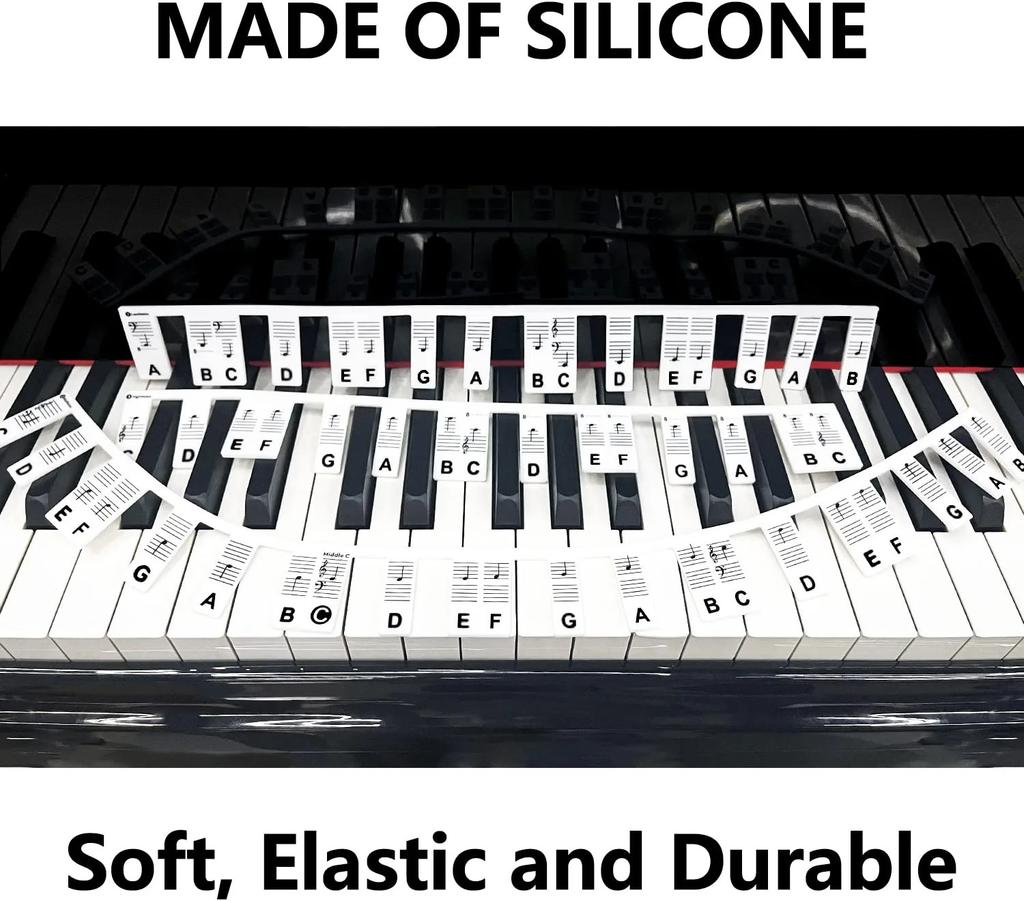 Piano Keyboard Stickers For 88/61 Key, Silicone Removable Piano Keyboard Note Labels For Learning Piano Beginner