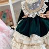 Vestido de Princesa Lolita de Renda de Veludo para Menina Bebê Criança Vintage Elegante Laço Tutu Vestido Natal Bebê