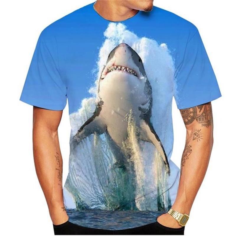 T-shirt Squalo Horror Abbigliamento Uomo Magliette Girocollo Stampate 3D Animale Marino Vacanza All'aperto in Spiaggia Magliette Casual Street