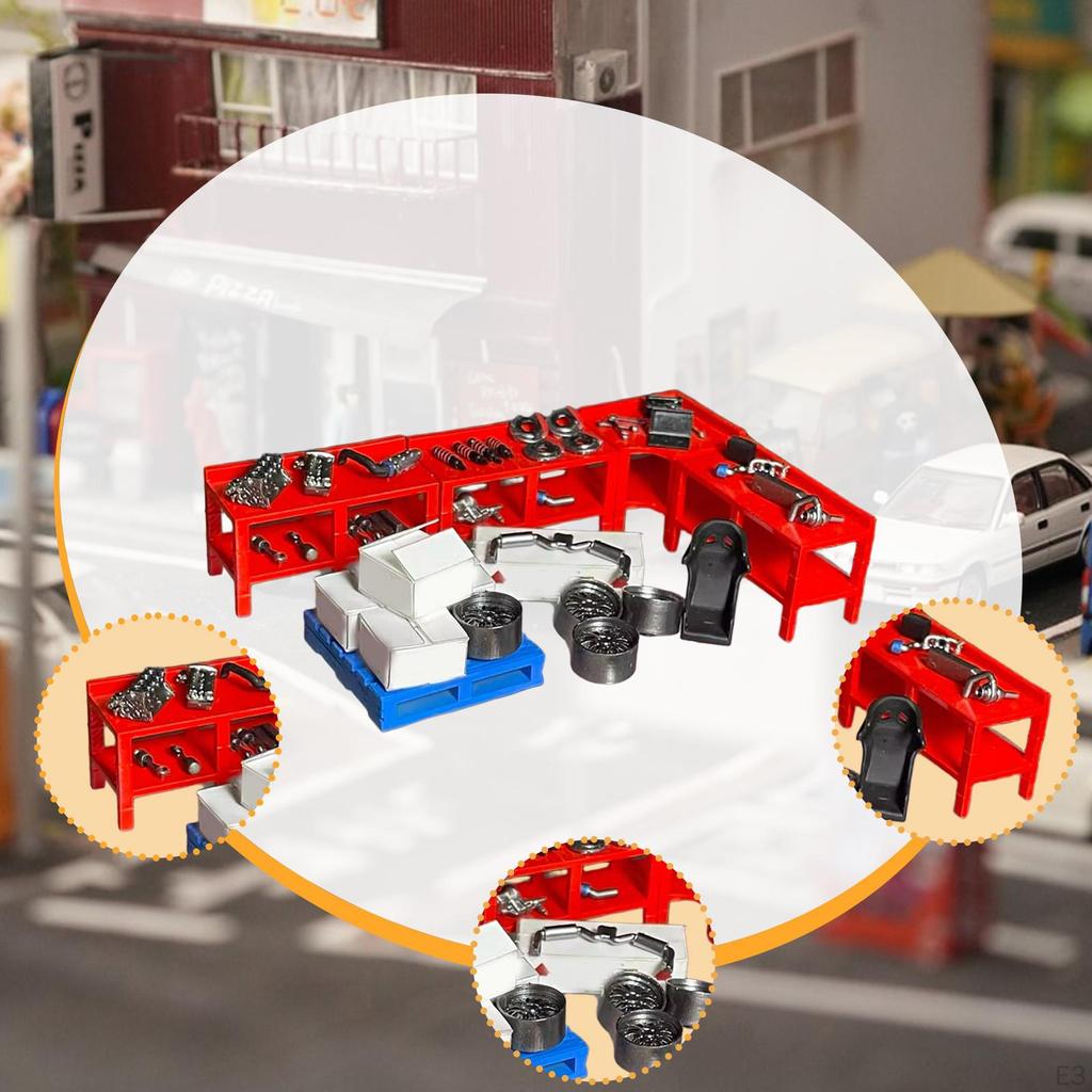 1/64 Diorama Garage Accessories Set Mini Sturdy Simulation Auto Repair Shop Scene