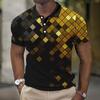 Gradient Grid 3D Digital Printing Men's Comfortable Polo Shirt