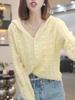 Women's Long Sleeved Shirt Hollow Hooded Knitted Sweater for Spring and Summer Women's Hollow Sweater