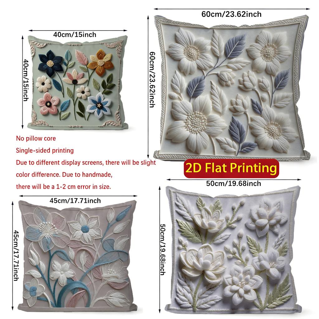 2D Floral Embroidered Pattern Decorative Pillow Covers Pattern Cushion Cover Suitable For Sofa Bedroom Car Pillow Cover