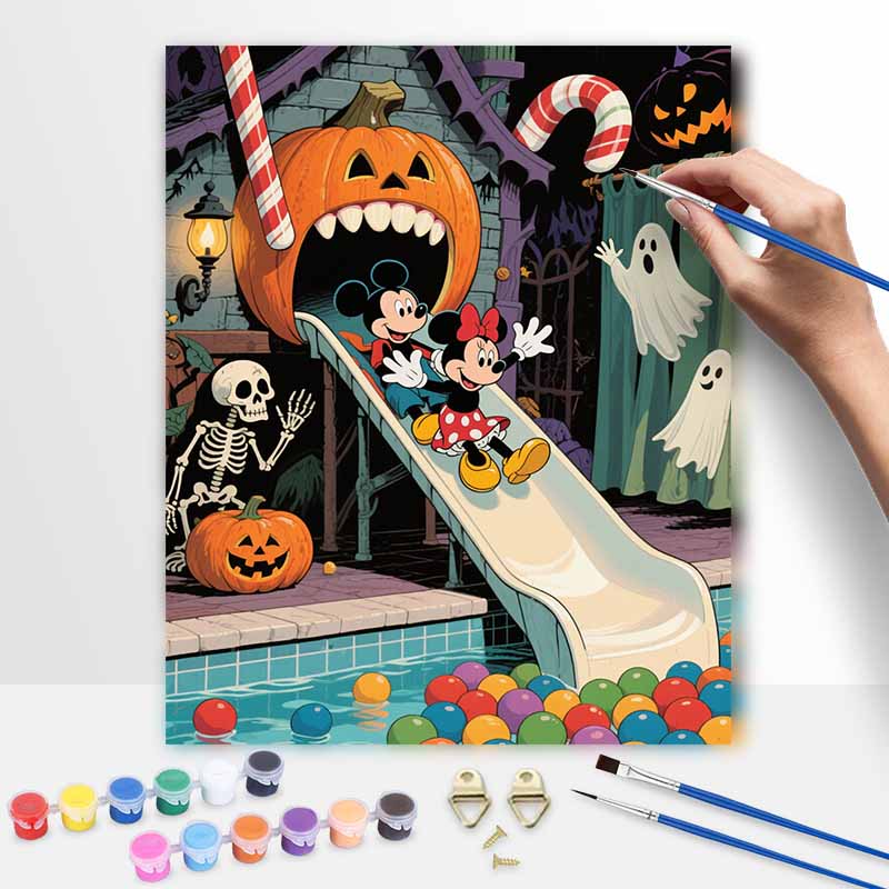 Disney Mickey and Minnie Halloween Pumpkin Slide Oil Painting Art Kit. Handmade Diy Painting Home Decoration Gifts