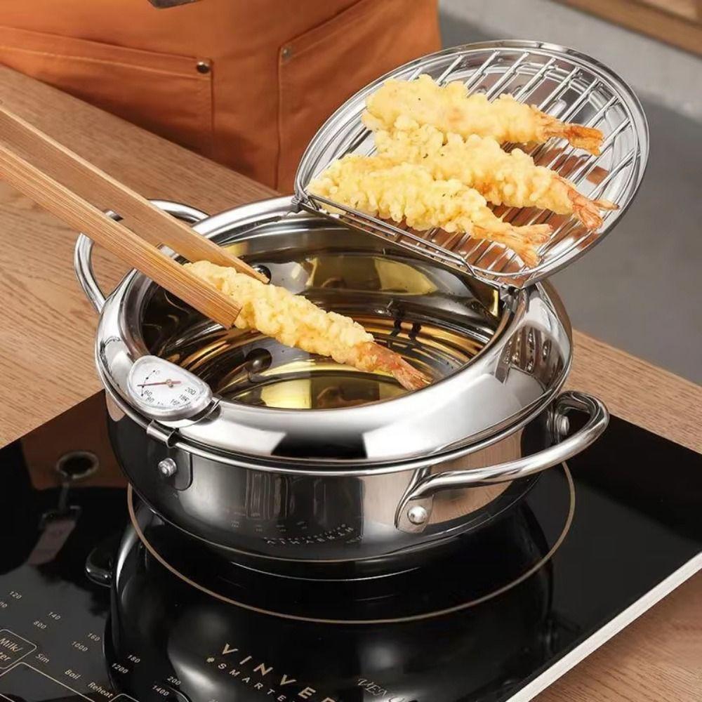 2.2/3.2/4.2L Tempura Fryer Pan Stainless Steel Fryer Pot Deep Frying Pot  Household Cooking