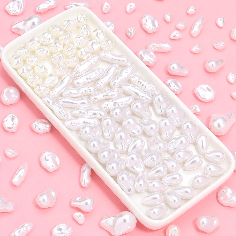 ABS Oregelbunden Triangel Vita Imitationspärlor - Halvfärdiga, Rakt Hål, Lösa Pärlor