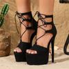 Aneikeh Narrow Band Ankle Lace-up Design Super Stiletto High Heel Strap Open Toe Women Sandals Single Shoe Summer Nightclub Shoe