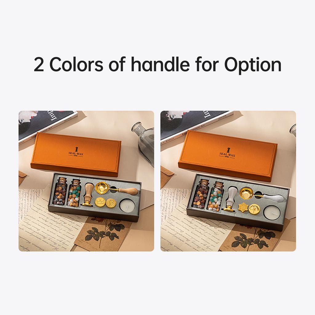 Wax Seal Stamp Kit with 3pcs Seal Stamp and 2 Bottle of Wax Beads Spoon Candle for Christmas Vintage Envelopes Letters