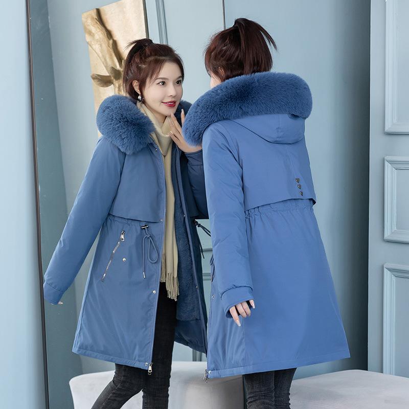 

Пирог преодолеть женскую новую среднюю и длинную хлопковую одежду, зимние плюшевые хлопковые куртки, куртки с большим меховым воротником, толстые. XXXL