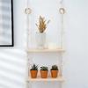 Macrame Shelf Wall Hanging Wood Floating Shelf with Woven Rope Rustic Storage Organizer 3 Tier Rack Boho Decor for Living Room