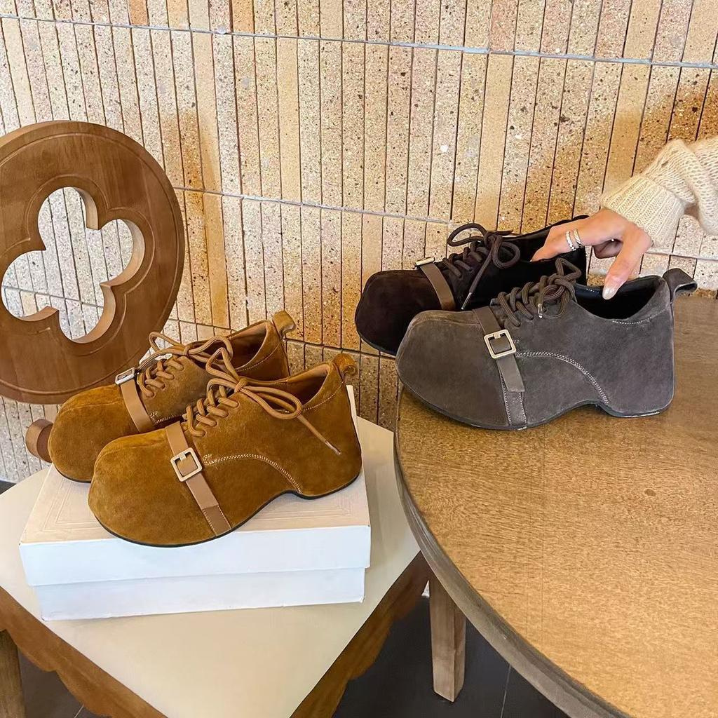 Japanese retro platform lace-up loafers women's 2025 new college style comfortable height-increasing small leather shoes muffin single shoes