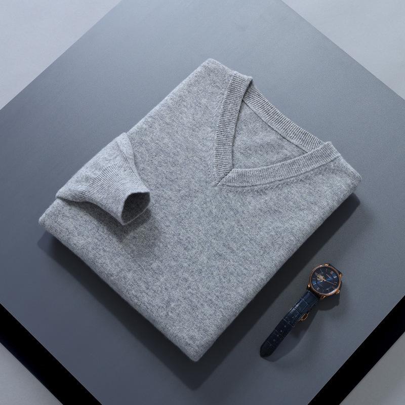 Men's Plus Size V-Neck Wool Sweater - 2023 Autumn/Winter Long Sleeve Knit Pullover
