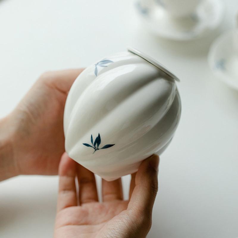 Chinese Handmade Ceramic Tea Caddy Orchid Pattern Sealed Porcelain Tea Jar Spices Coffee Containers Portable Tea Boxes Teaware