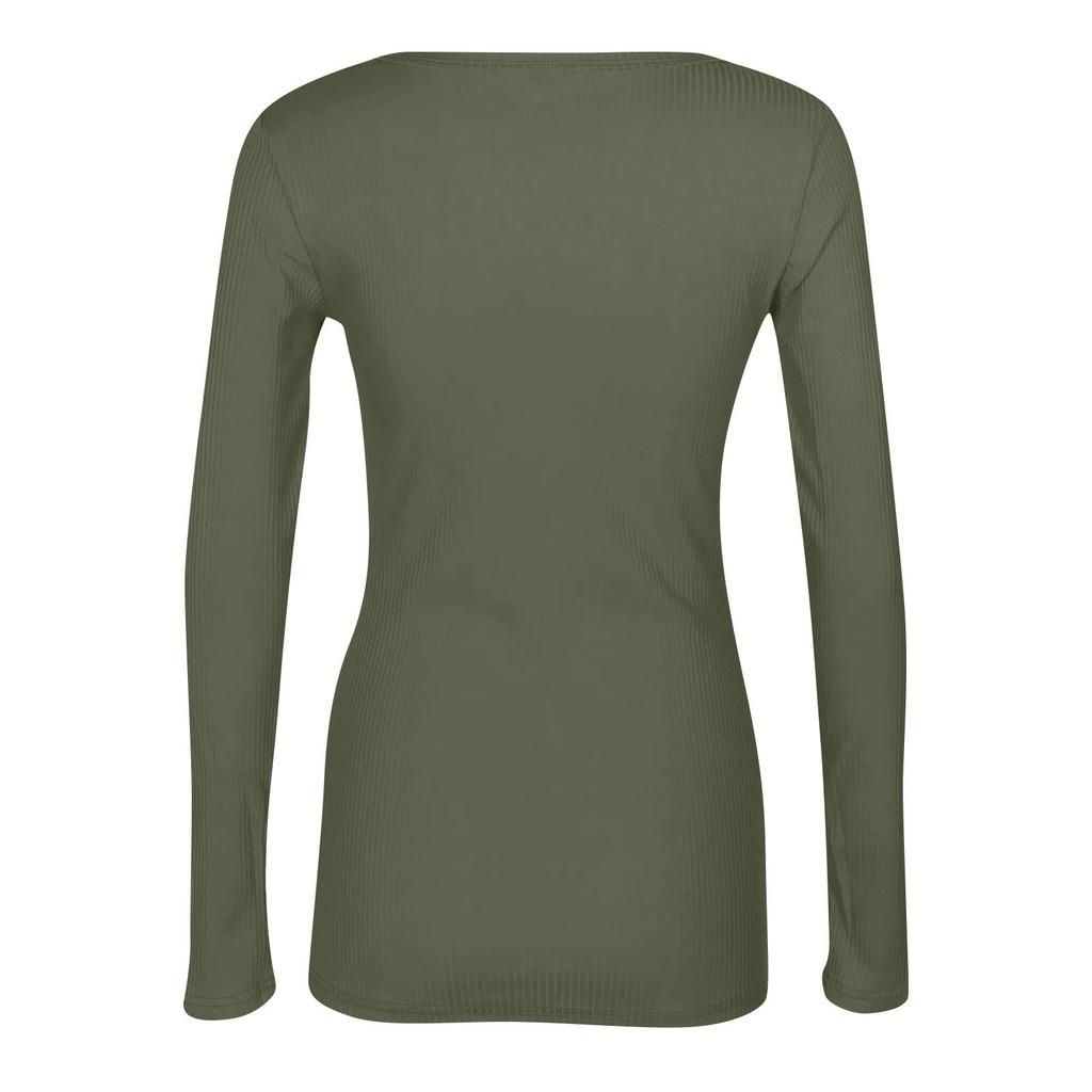Women's And Winter Slim Bottom T-shirt Fashion Casual Color Square Neck Pullover Long Sleeve Top