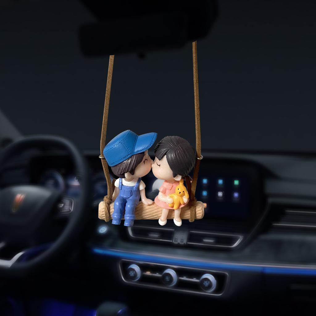 Car Interior Pendant Decor Cute Kiss Couple Swing Action Figure Hanging Gadget Auto Rearview Mirror Woman Ornaments Accessories