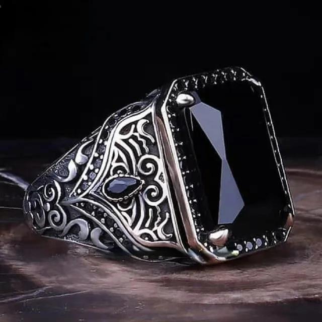 Punkboy Vintage Shaped Geometric Oval Black Glossy Men's Ring For Anniversary Party Wedding Male Rings Zircon Accessories 6-14