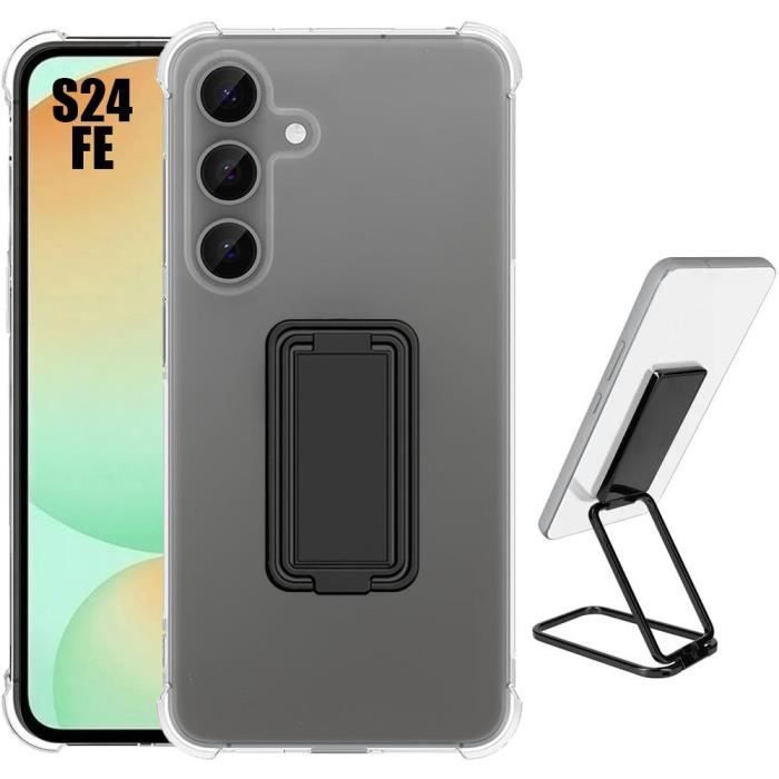 Coque de protection - BOOLING - pour Samsung Galaxy S24 FE - Silicone Ultra Slim - Antichoc - Support Métal Réglable