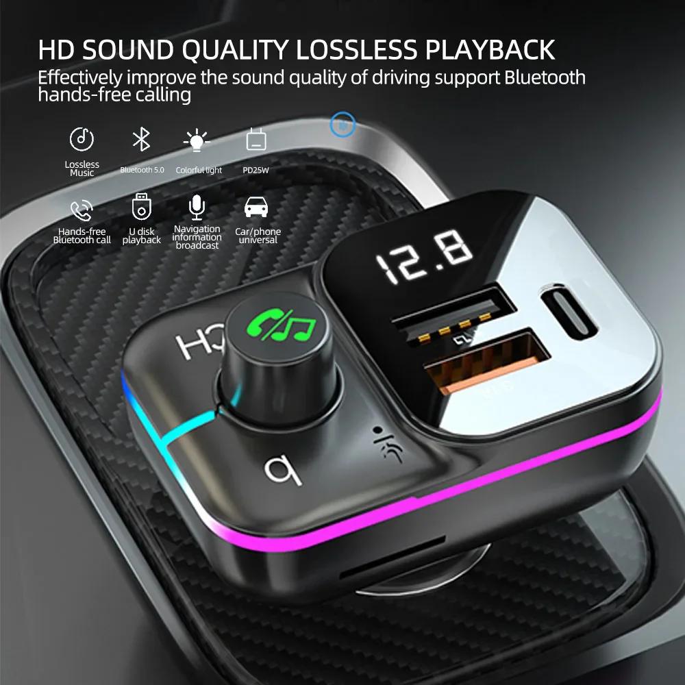 Trasmettitore FM per Auto Bluetooth 5.0 Vivavoce Audio Lettore MP3 Adattatore Caricatore Rapido PD Tipo-C Caricatore Rapido Modulatore FM