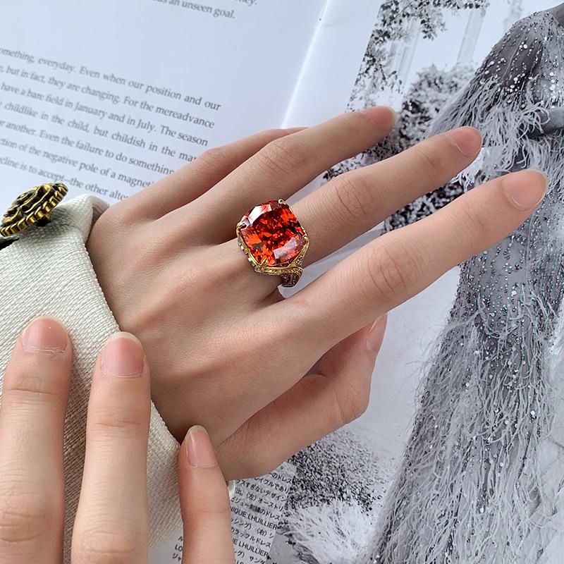 Jewelry Copper Bottom Gold-Plated Simulation Bird'S Nest Cut Fat Square Premium Ring Female 14 * 16