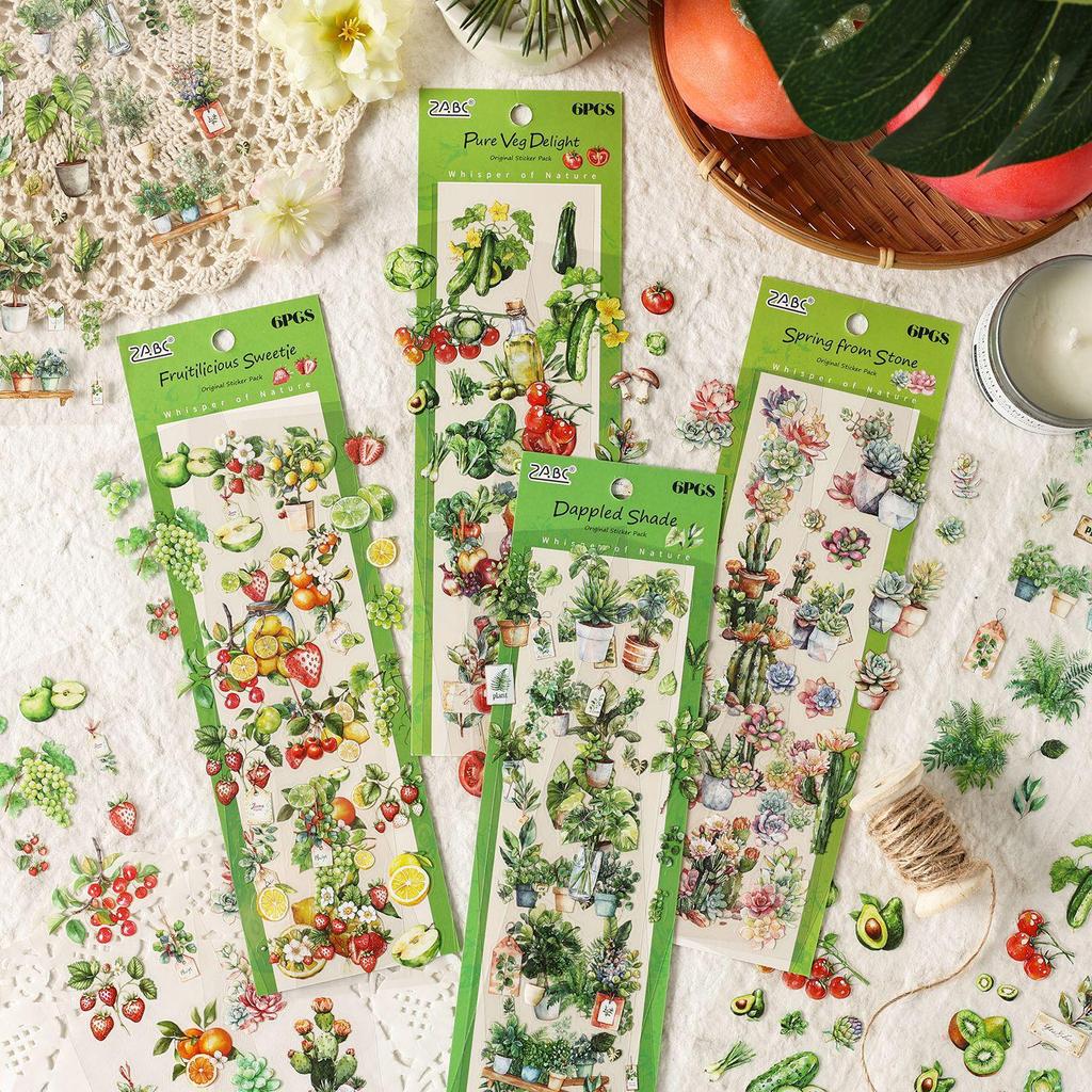 Natural Time Series Journal Stickers: Fresh Theme, 4 Styles, 6 Sheets/Pack