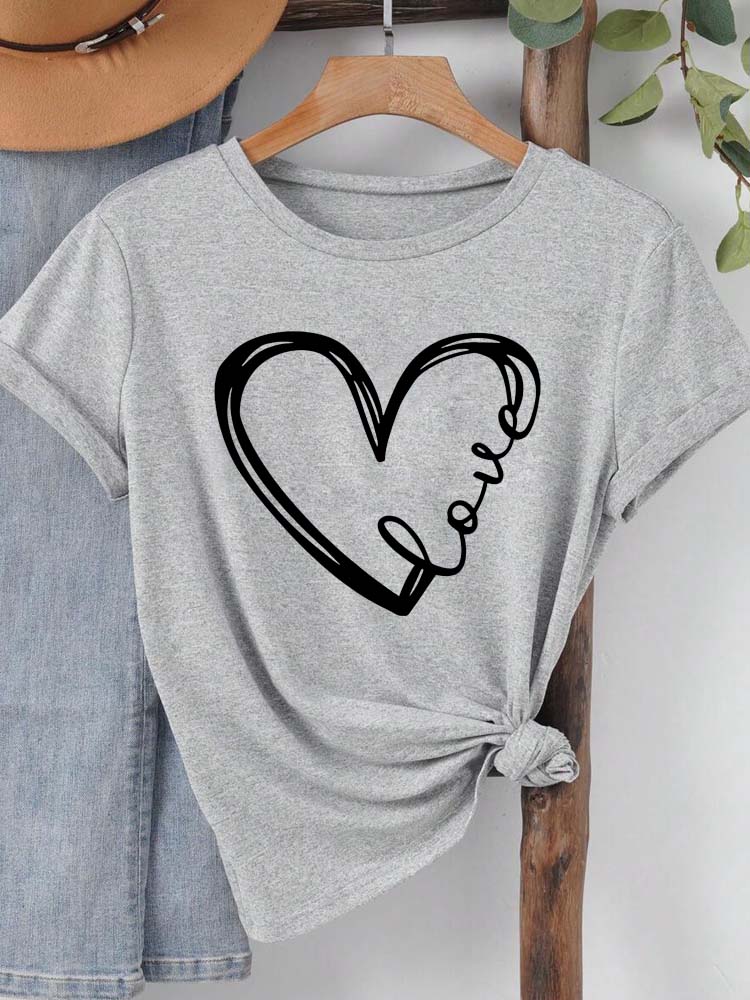 

Love Heart Printed Trend Women Fashion Clothing Graphic T-shirts Clothes Print Female Shirt Short Sleeve Lady Casual Tee S