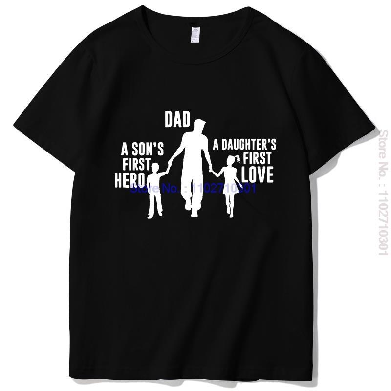 Папа Первый Герой Сына Первая Любовь Дочери Цитаты Отца и Сына Подарок Футболка Хлопковая Футболка с коротким рукавом Круглый вырез Мужская Футболка с принтом S