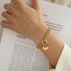 Statement Heart Pendant Bracelet Stainless Steel Gold color Zircon Fashion Metal Texture Bracelet Accessories 2023