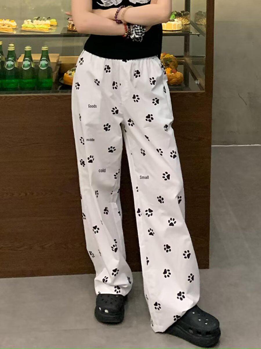 

Unisex Dog Paw Print Straight-Leg Casual Pants, Loose Fit, Versatile, Long-Length for All Seasons XL белый