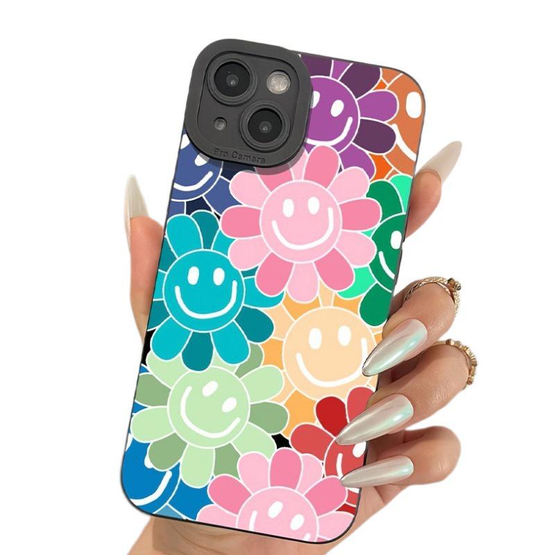 Colorful Smiling Face Flower Eye iPhone Case for Models 12-16 Pro Max & 11