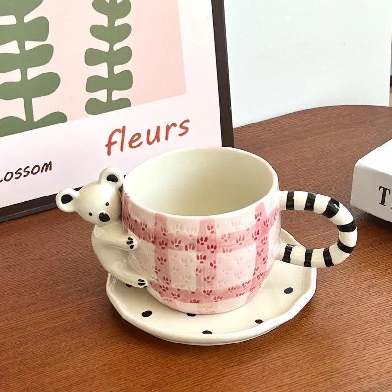 

260 мл. Керамические кружки с изображением коал, расписанные вручную, кофейная чашка с блюдцем в японском стиле, милая чашка для воды, чашка для послеобеденного чая, детский подарок 260ml