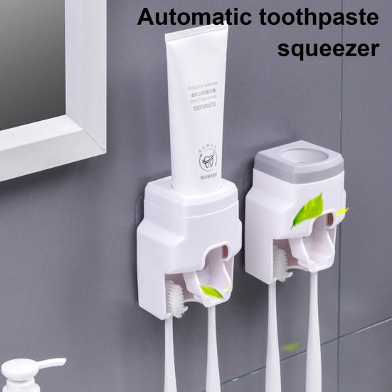 Automatic Toothpaste Dispenser Set Easy To Install Wall-Mounted Toothpaste Squeezer with Toothbrush Holder Bathroom Accessories