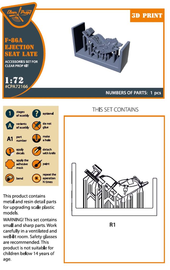 Klarsicht Nordamerikanische Sabre Spätmodell Schleudersitz Klarsicht-Modellbauteile CPUA72166 Prop! 1/72 F-86A (für Prop) (Flugzeug)