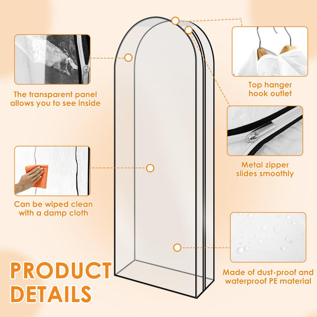 4Pcs Clothes Hanging Dust Cover Garment Bag with Side Zip Washable Clothes Bag for Wedding Dress Suit Coat Closet Wardrobe